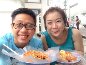 outdoors eating rojak with Jon, my creative friend =)